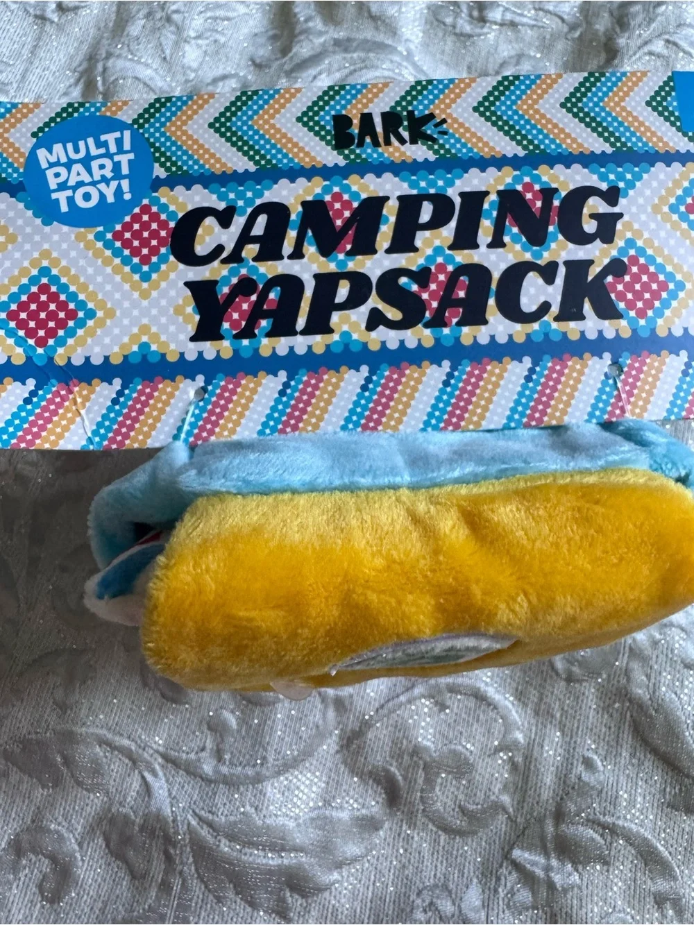 BARK Tailwaggin’ Canine Multi-Part Dog Toy Size Small – Backpack Plush Toy